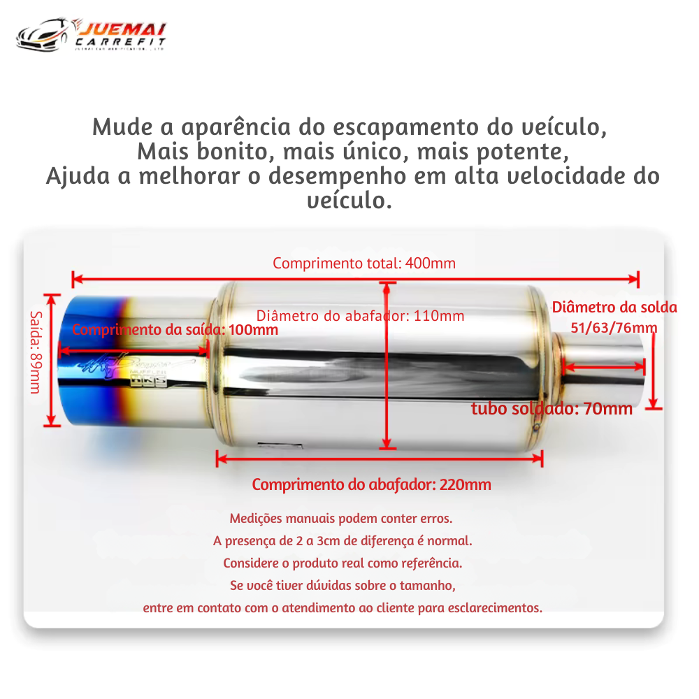 Abafador Esportivo Inox HKS Replica Universal – Som Encorpado e Fácil Instalação