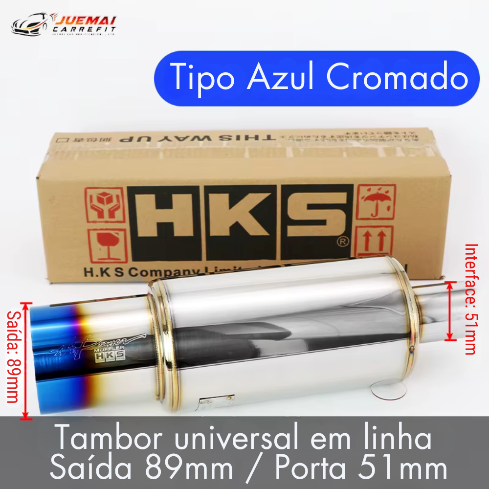 Abafador Esportivo Inox HKS Replica Universal – Som Encorpado e Fácil Instalação