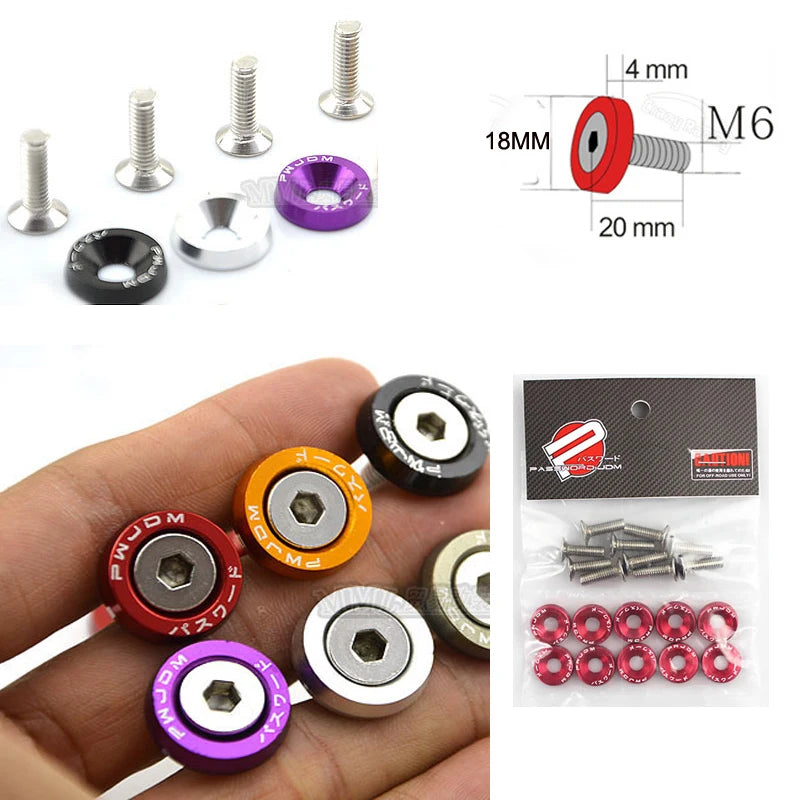 Arruelas e parafusos de alumínio estilo JDM (10 unidades/pacote) para Honda Civic Integra RSX EK EG DC QRF001