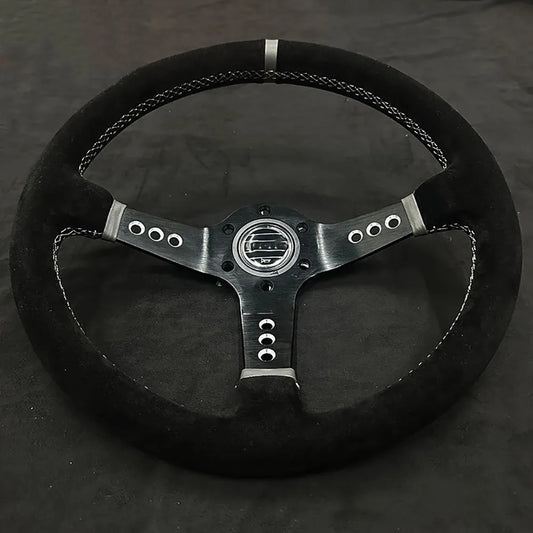 Volante Esportivo 14" Couro e Camurça – Design Côncavo Racing