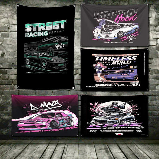 Bandeira R-Racing JDM – Decoração para Garagem ou Eventos