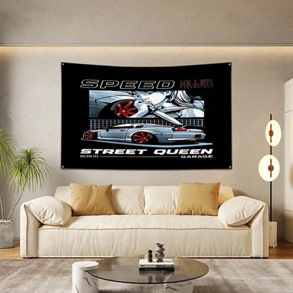 Bandeira R-Racing JDM – Decoração para Garagem ou Eventos