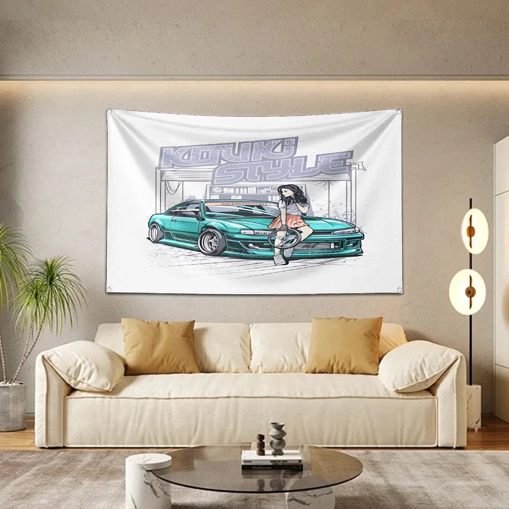 Bandeira R-Racing JDM – Decoração para Garagem ou Eventos