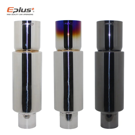 Abafador esportivo em inox multicolorido estilo JDM universal nas cores azul, dourado e prata para carros.